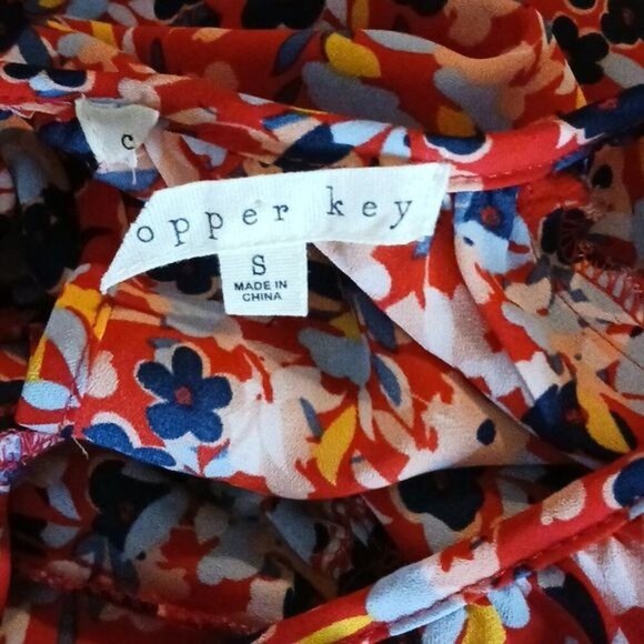 Copper Key Womens Size S Blouse Red Multicolor Floral Long Sleeve Boho Peasant - Picture 6 of 7